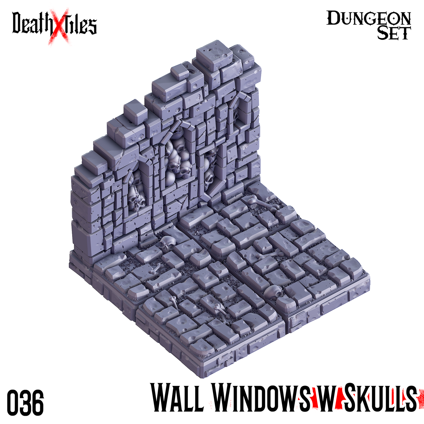 DeathXTiles - Dungeon Tile 036 Wall with Windows and Skulls