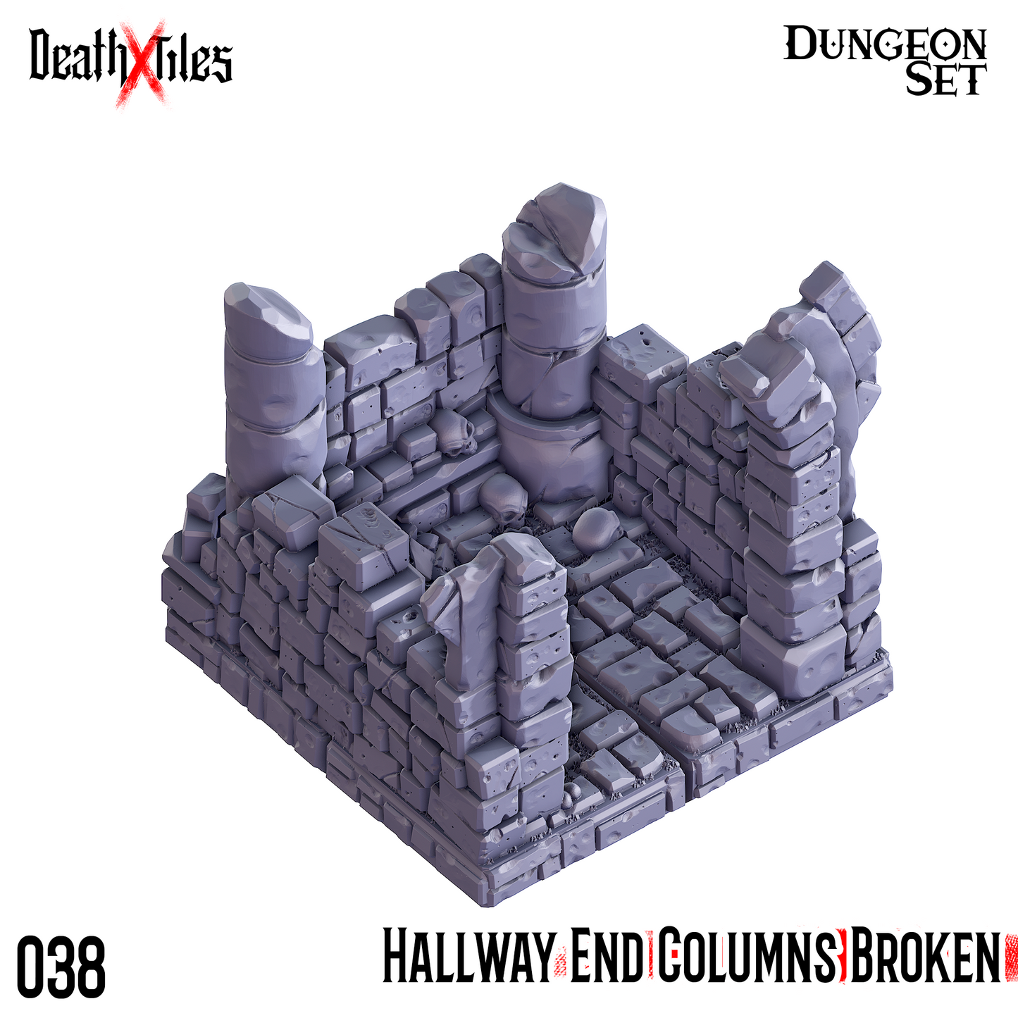 DeathXTiles - Dungeon Tile 038 Hallway End with Broken Columns