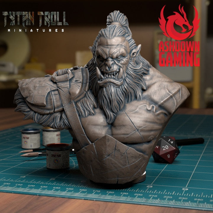 TytanTroll Miniatures: Orc Barbarian Bust-Bust-Ashdown Gaming