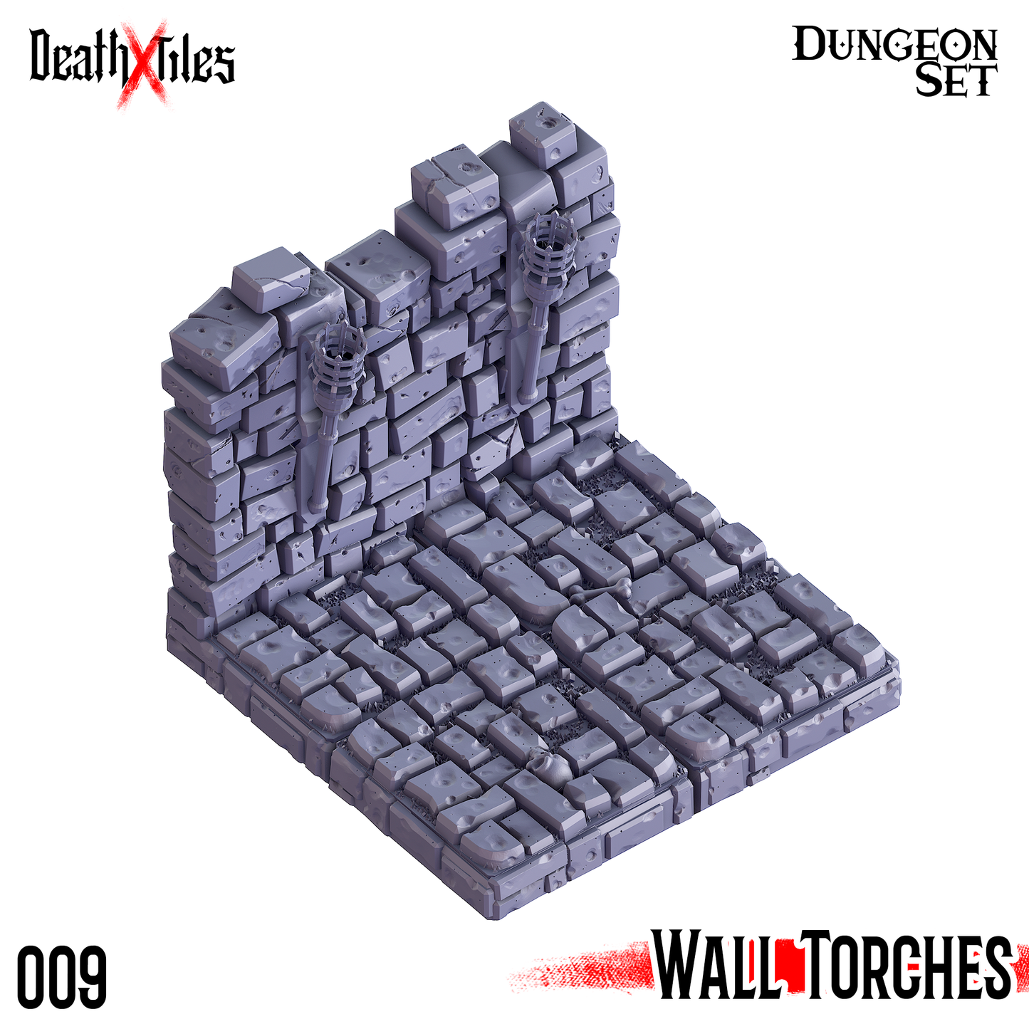 DeathXTiles - Dungeon Tile 9 Wall with Torches